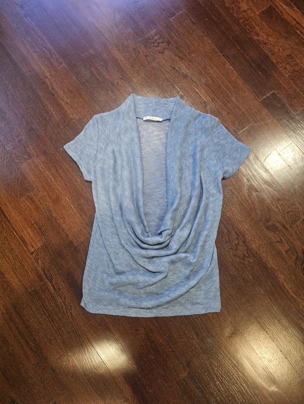 Draped Cowl-Neck Short Sleeve Top - Light Blue